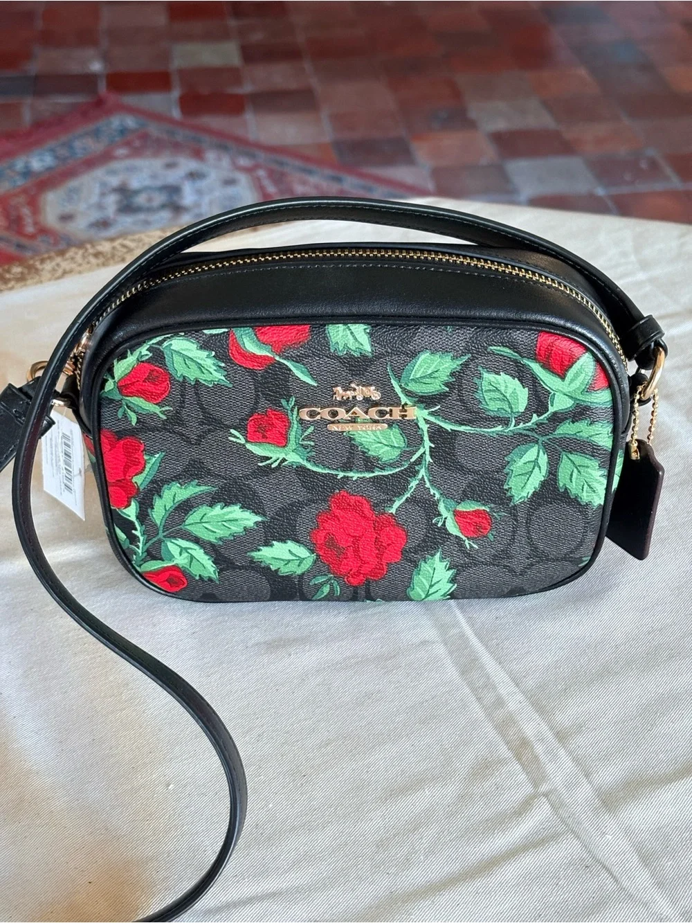 Coach Black Floral Rose Print Crossbody Bag